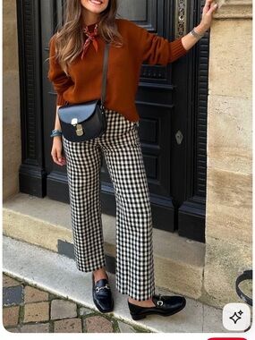 Derek Lam Crosby High Rise Cropped Flare Trouser Gingham Print. 8